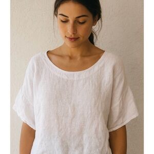 Viola Borghi 100% Linen Top White Size Small Made in Italy Lagenlook